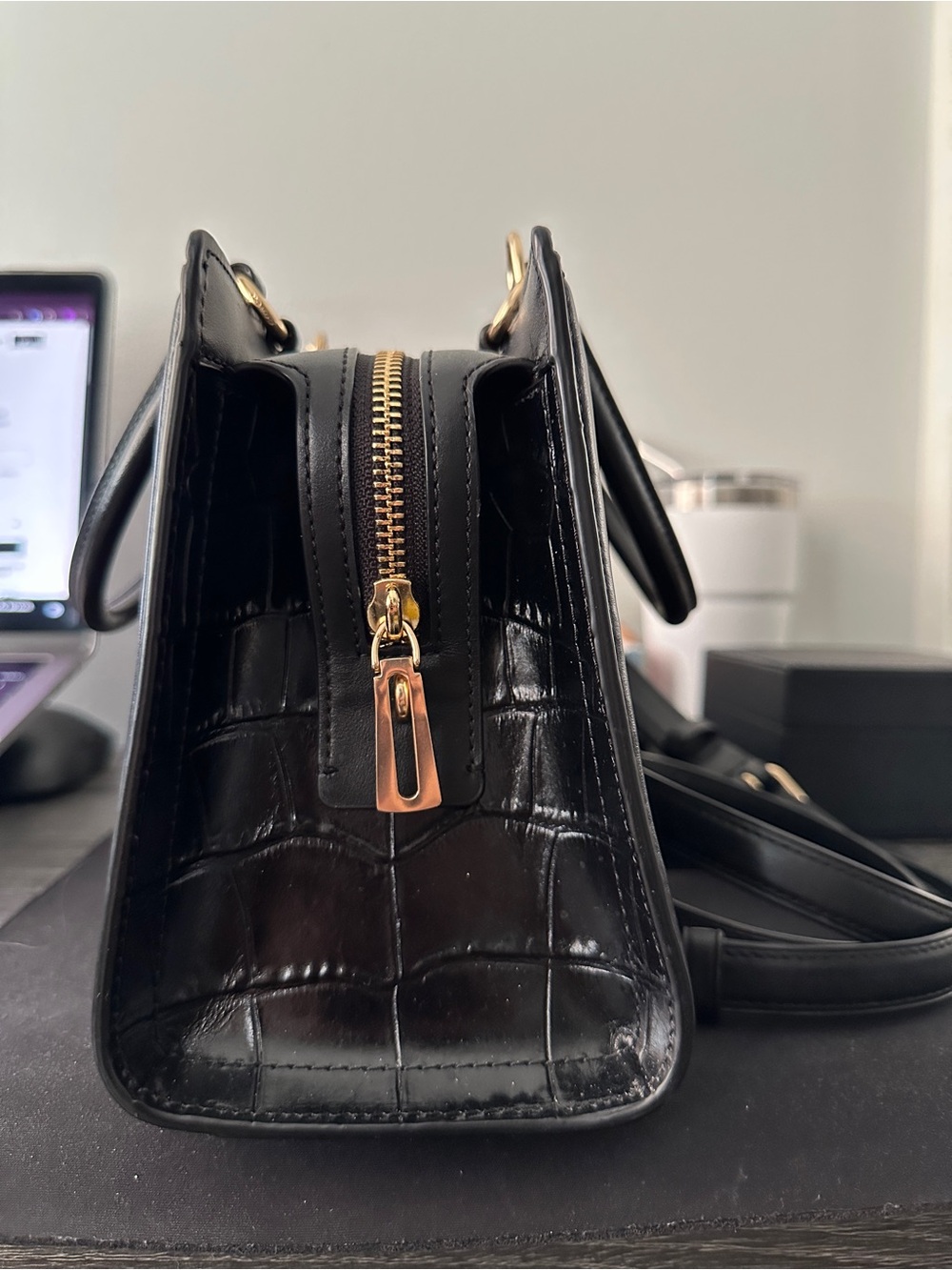 Coach Margot Croc-Embossed Leather Satchel with Gold Hardware - Picture 2 of 5